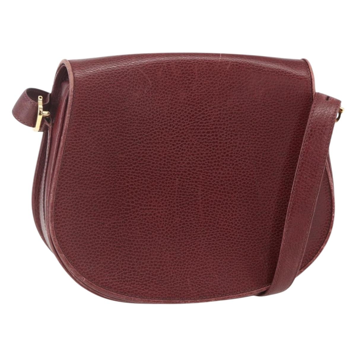 CARTIER Must Line Shoulder Bag Leather Bordeaux Gold Auth mr1721