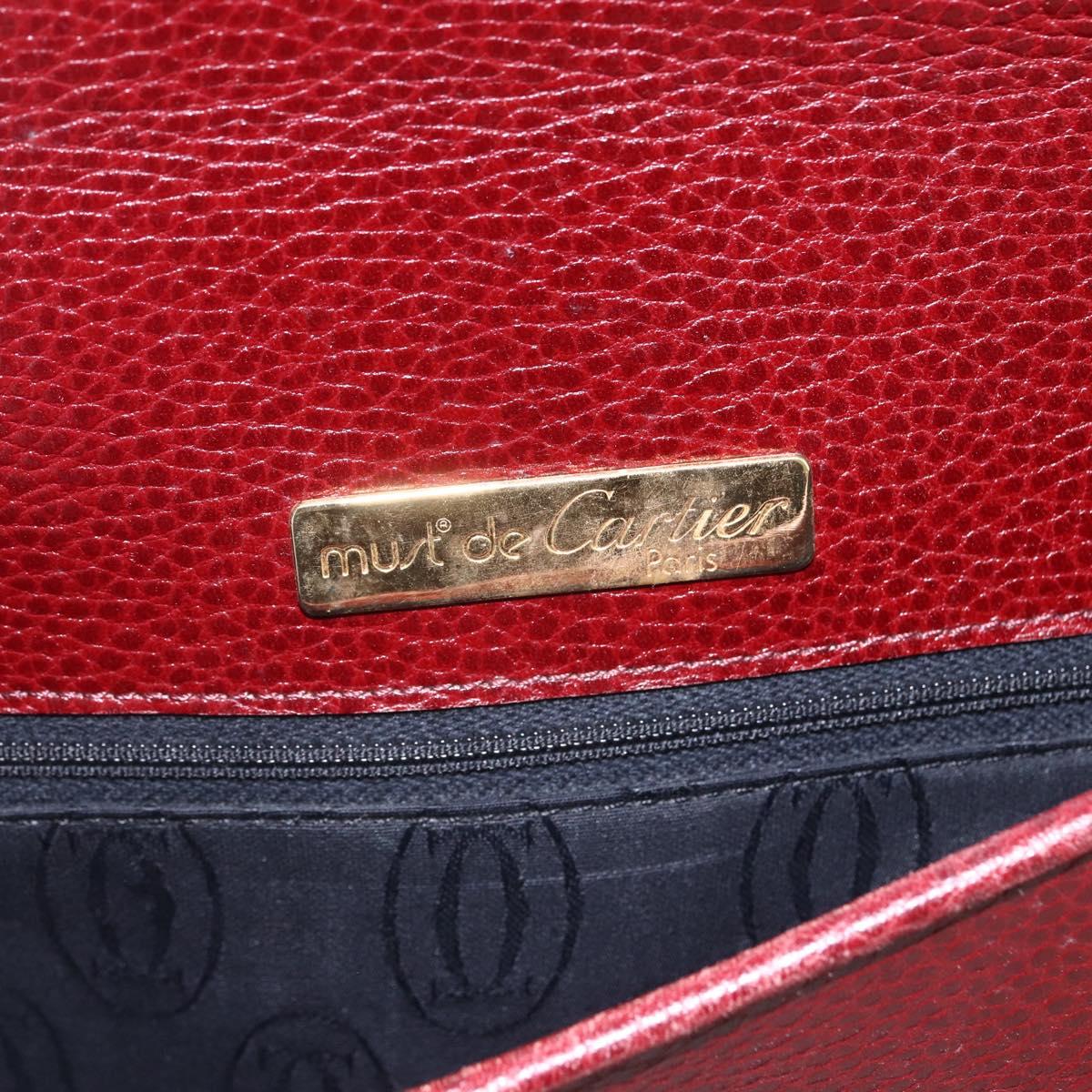 CARTIER Must Line Shoulder Bag Leather Bordeaux Gold Auth mr1721