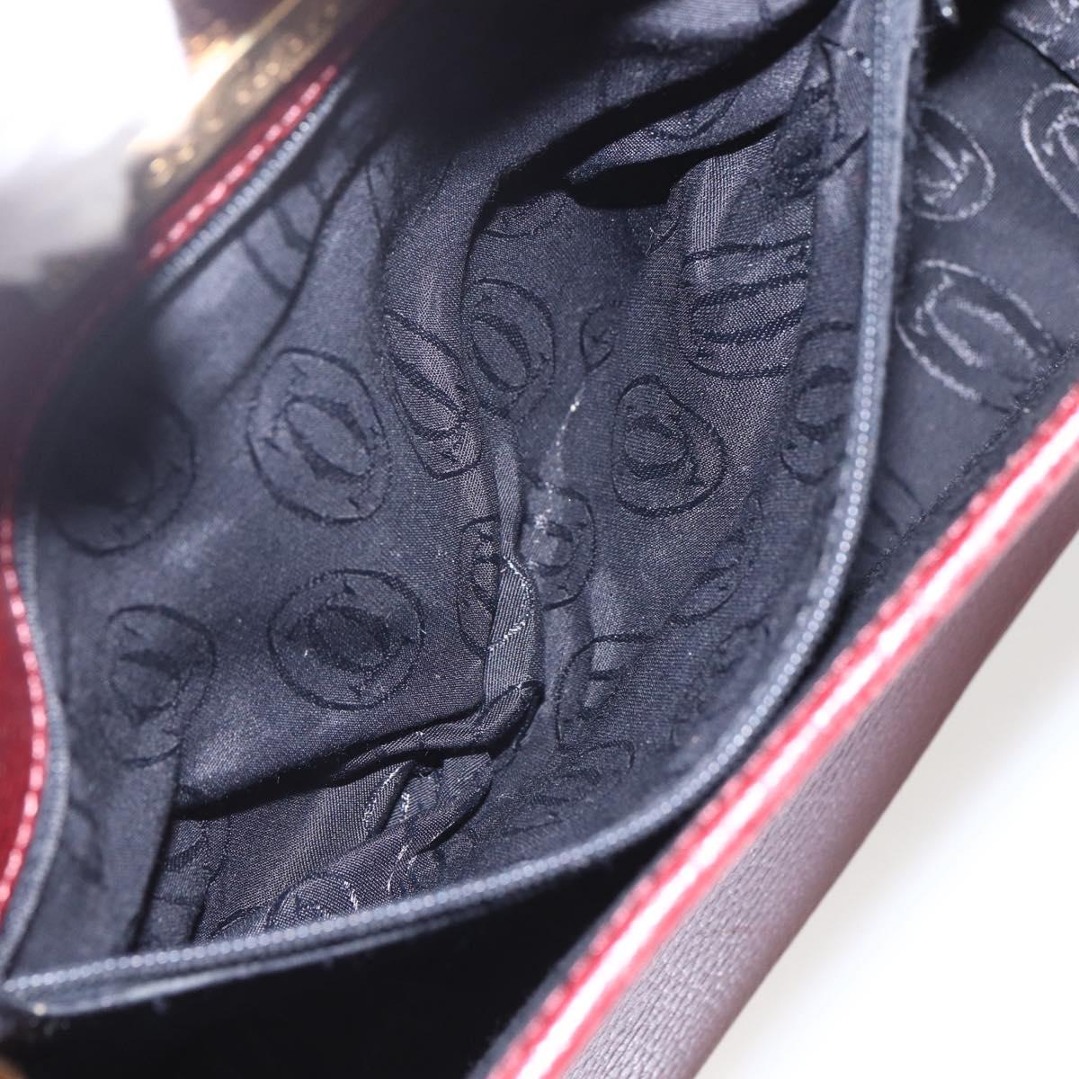 CARTIER Must Line Shoulder Bag Leather Bordeaux Gold Auth mr1721