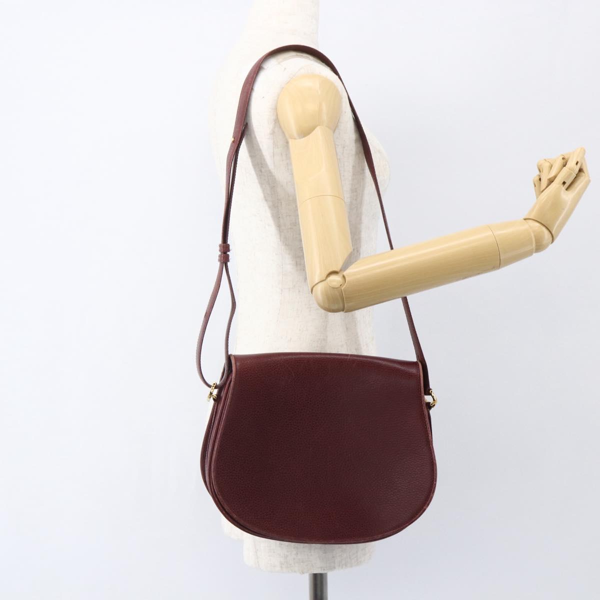 CARTIER Must Line Shoulder Bag Leather Bordeaux Gold Auth mr1721