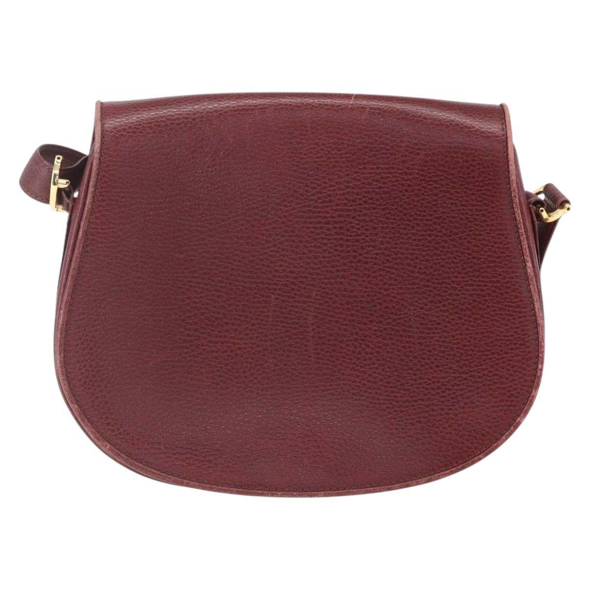CARTIER Must Line Shoulder Bag Leather Bordeaux Gold Auth mr1721