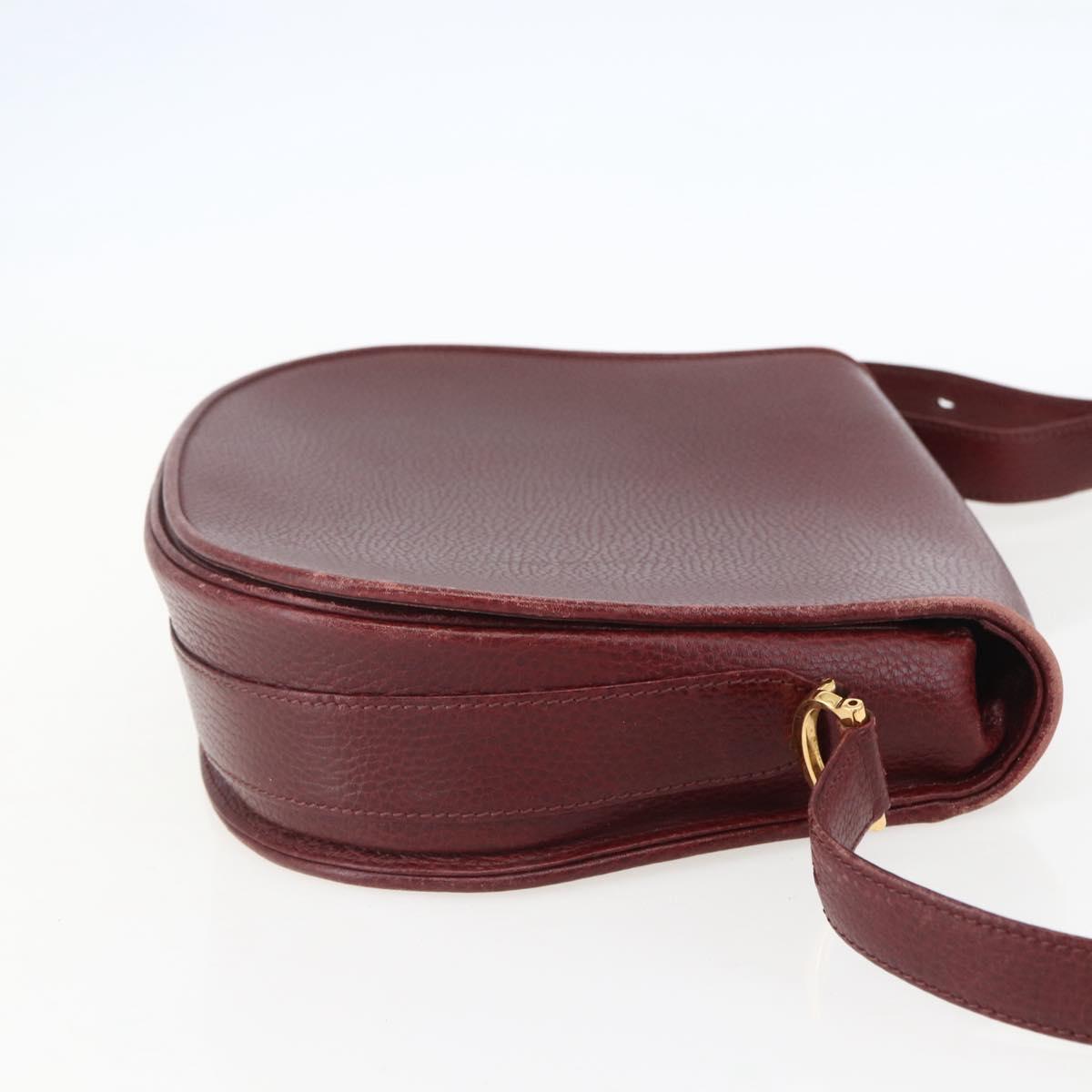 CARTIER Must Line Shoulder Bag Leather Bordeaux Gold Auth mr1721