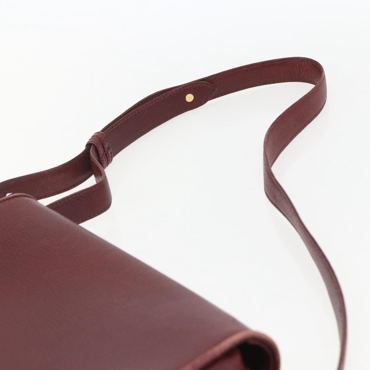 CARTIER Must Line Shoulder Bag Leather Bordeaux Gold Auth mr1721