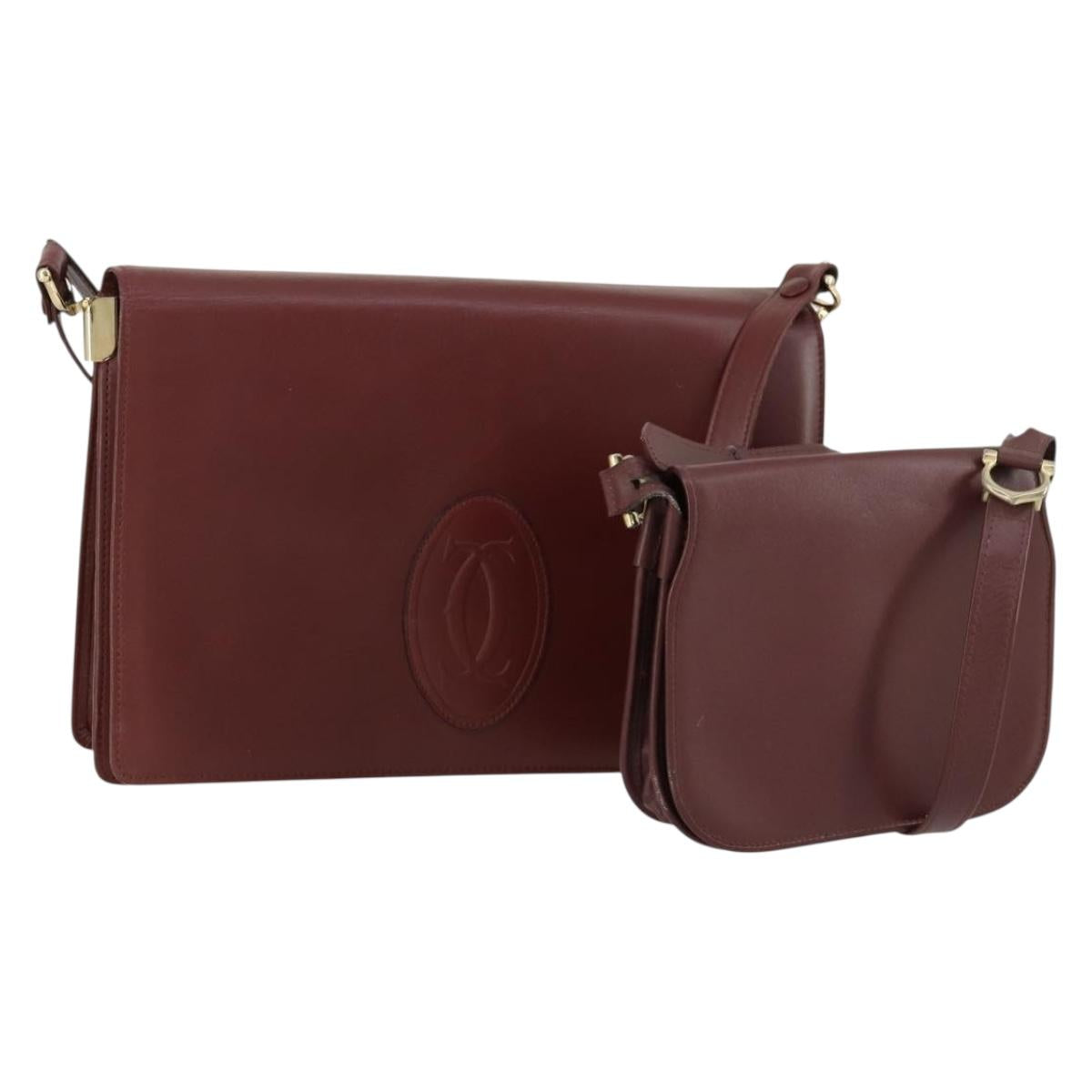 CARTIER Must Line Shoulder Bag Leather 2 Set Bordeaux Gold Auth mr1722