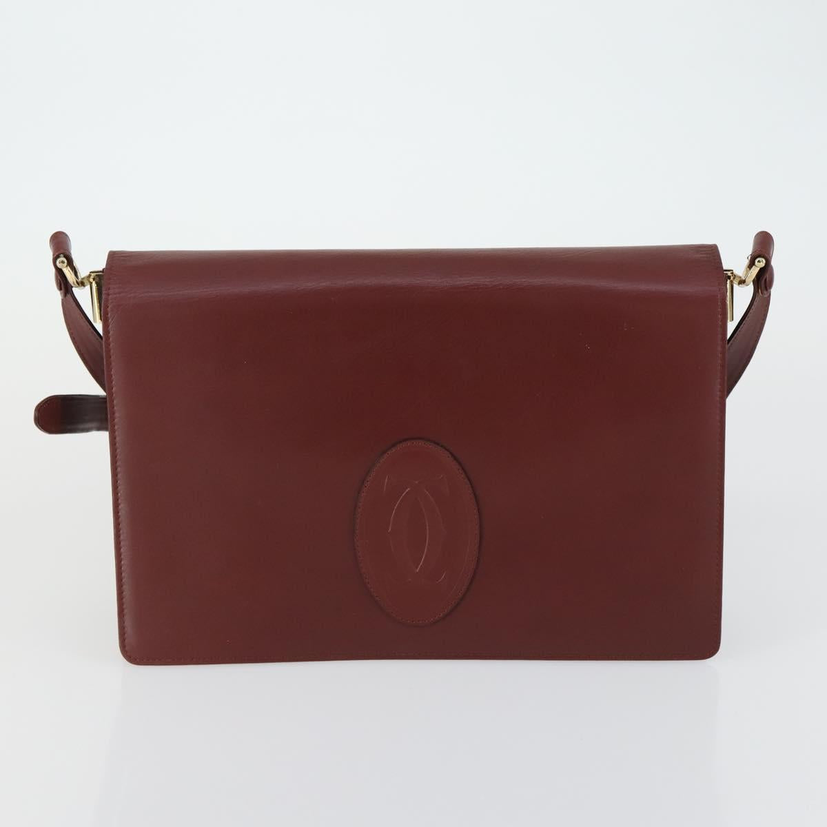 CARTIER Must Line Shoulder Bag Leather 2 Set Bordeaux Gold Auth mr1722