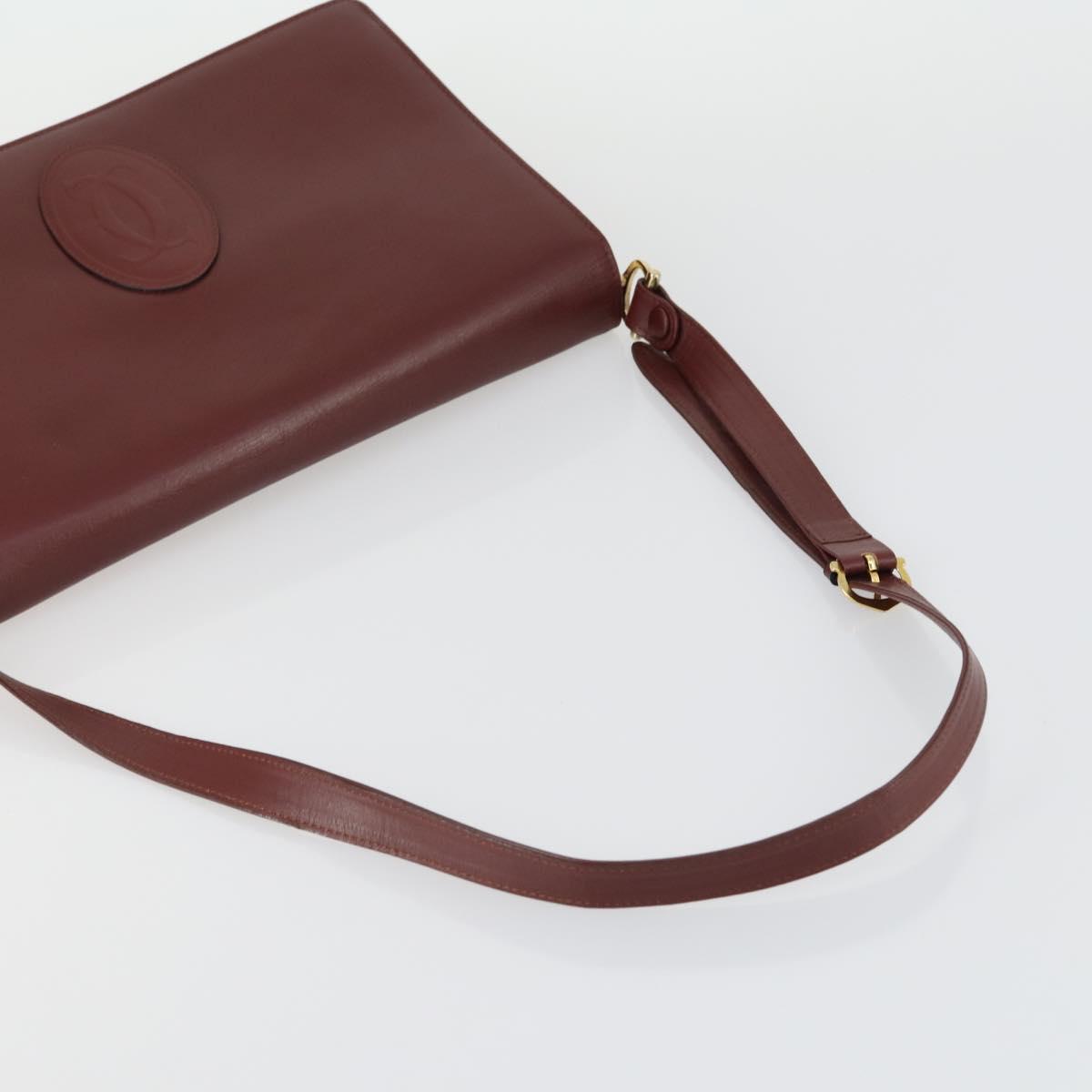 CARTIER Must Line Shoulder Bag Leather 2 Set Bordeaux Gold Auth mr1722