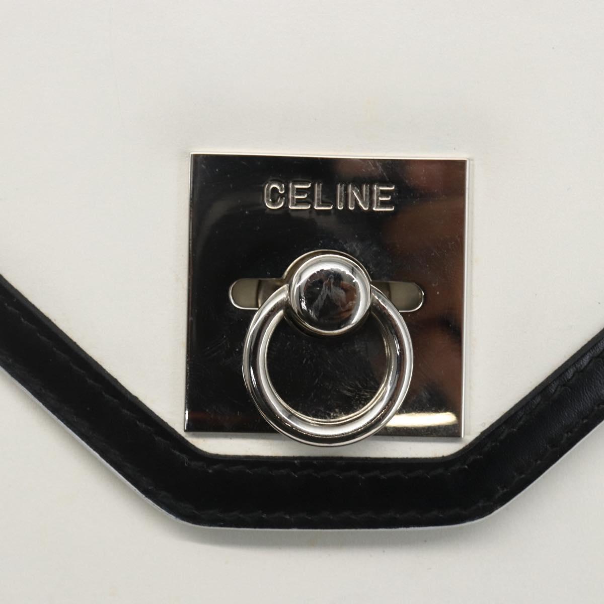 CELINE Clutch Bag Leather White Gold Auth mr1733