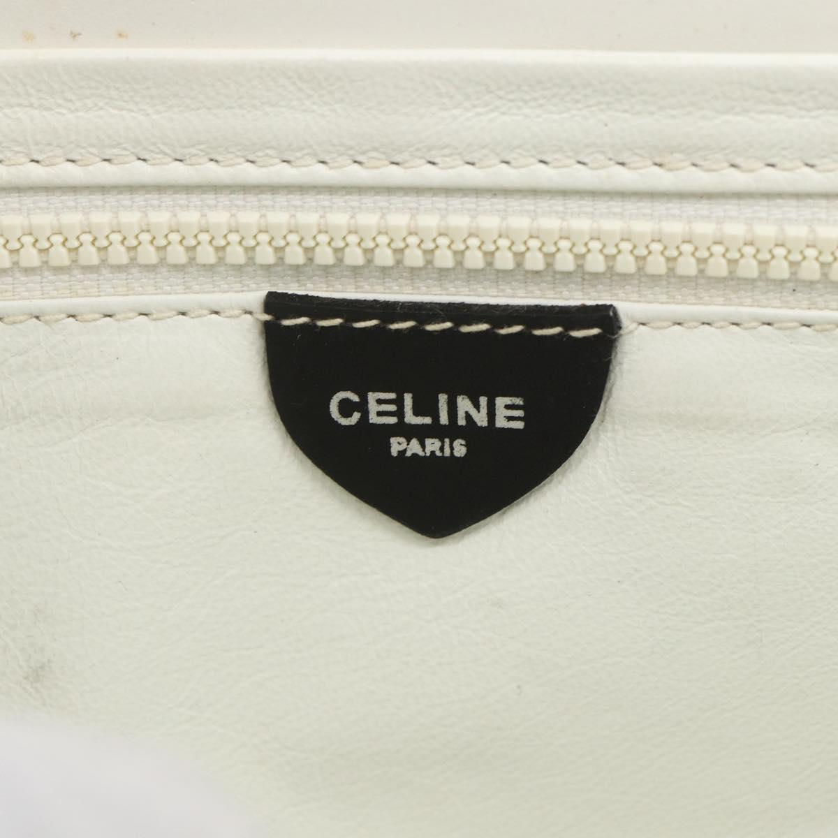 CELINE Clutch Bag Leather White Gold Auth mr1733