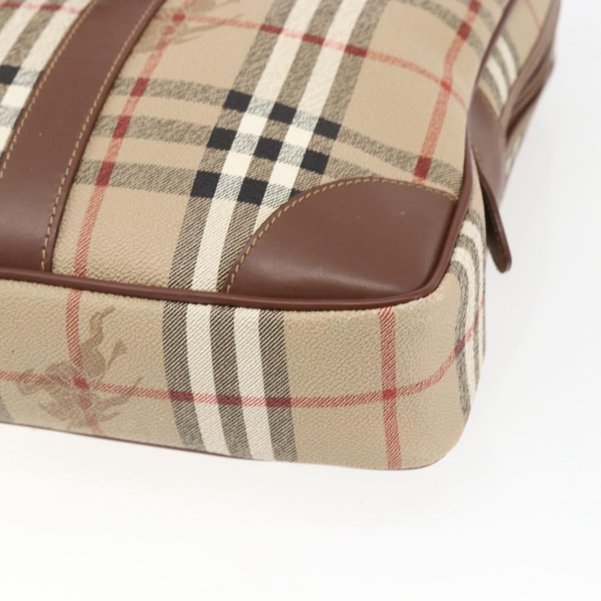 Burberrys Nova Check Business Bag PVC 2way Beige Gold Auth mr1743