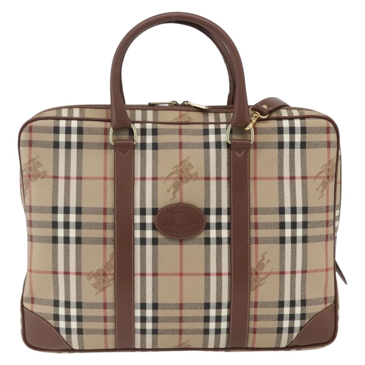 Burberrys Nova Check Business Bag PVC 2way Beige Gold Auth mr1743