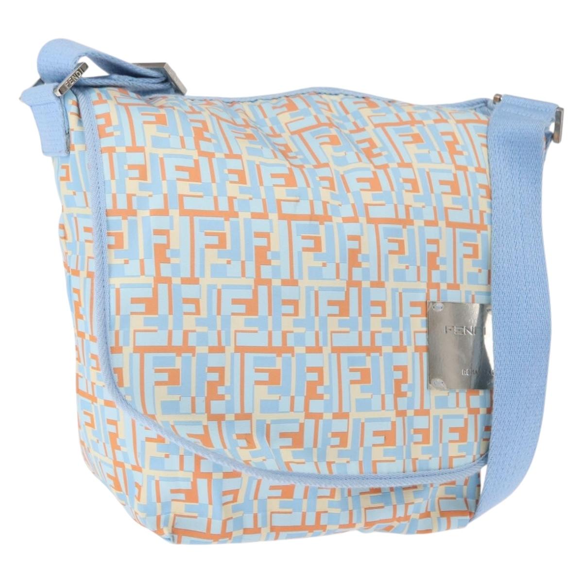 FENDI Shoulder Bag Nylon Light Blue Silver Auth mr1746