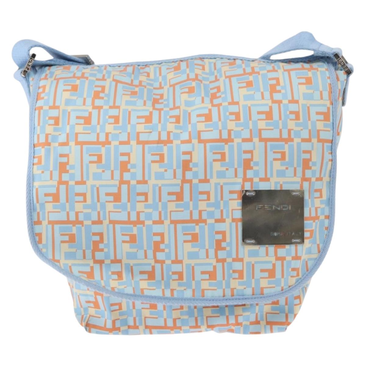FENDI Shoulder Bag Nylon Light Blue Silver Auth mr1746