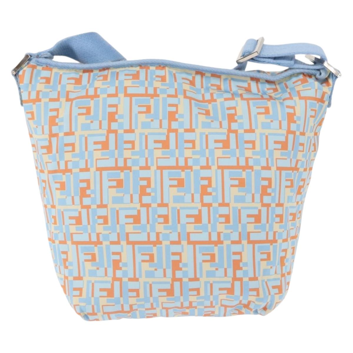 FENDI Shoulder Bag Nylon Light Blue Silver Auth mr1746