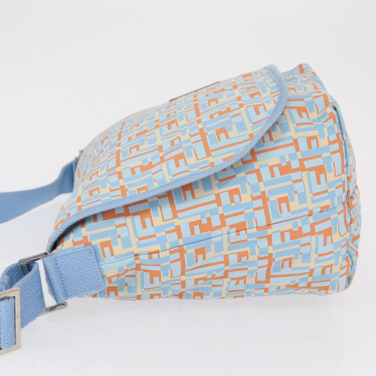 FENDI Shoulder Bag Nylon Light Blue Silver Auth mr1746