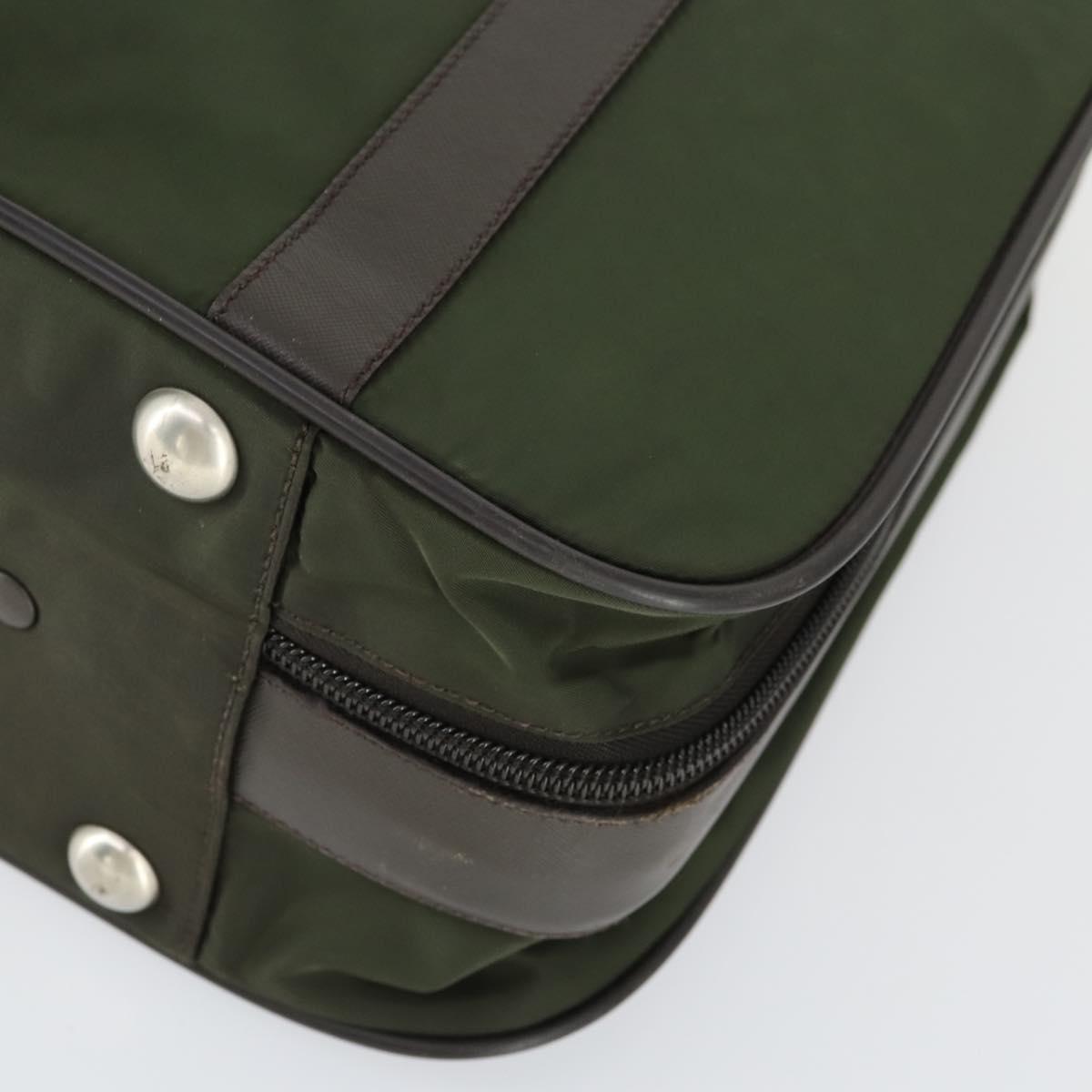 PRADA Business Bag Nylon Khaki Silver Auth mr1754