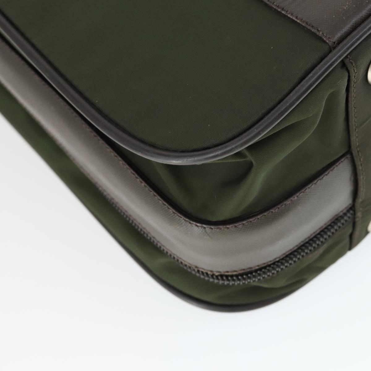 PRADA Business Bag Nylon Khaki Silver Auth mr1754