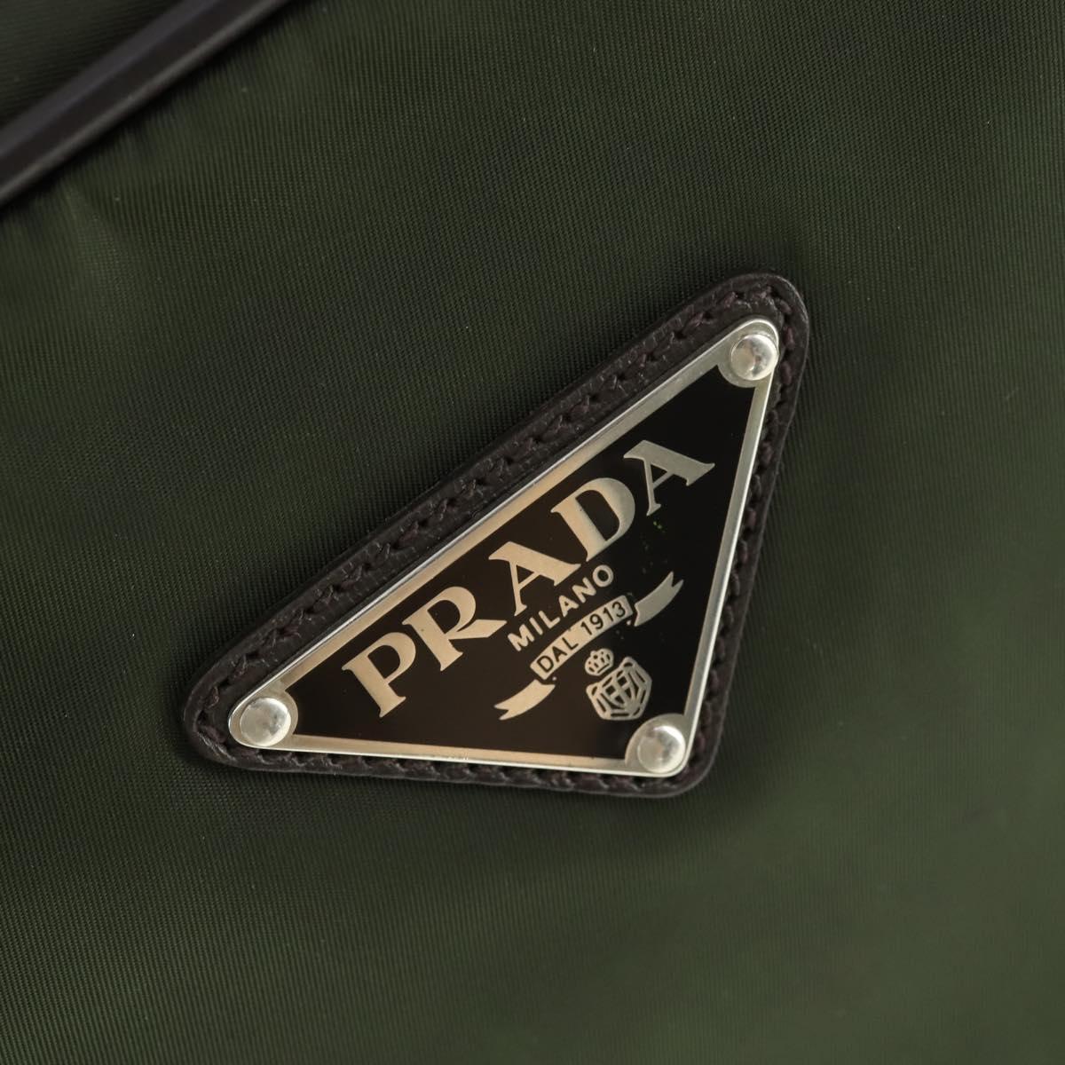 PRADA Business Bag Nylon Khaki Silver Auth mr1754