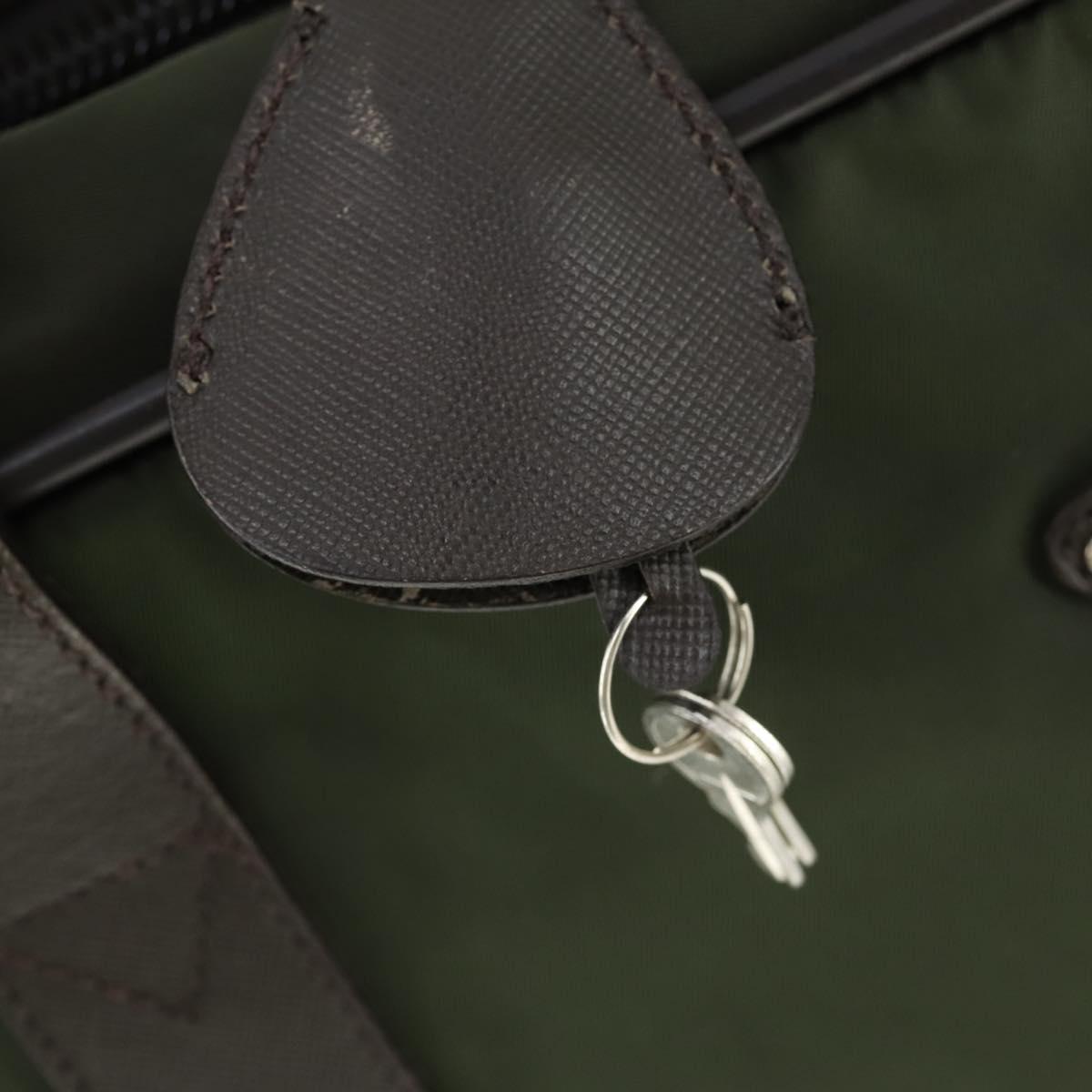 PRADA Business Bag Nylon Khaki Silver Auth mr1754