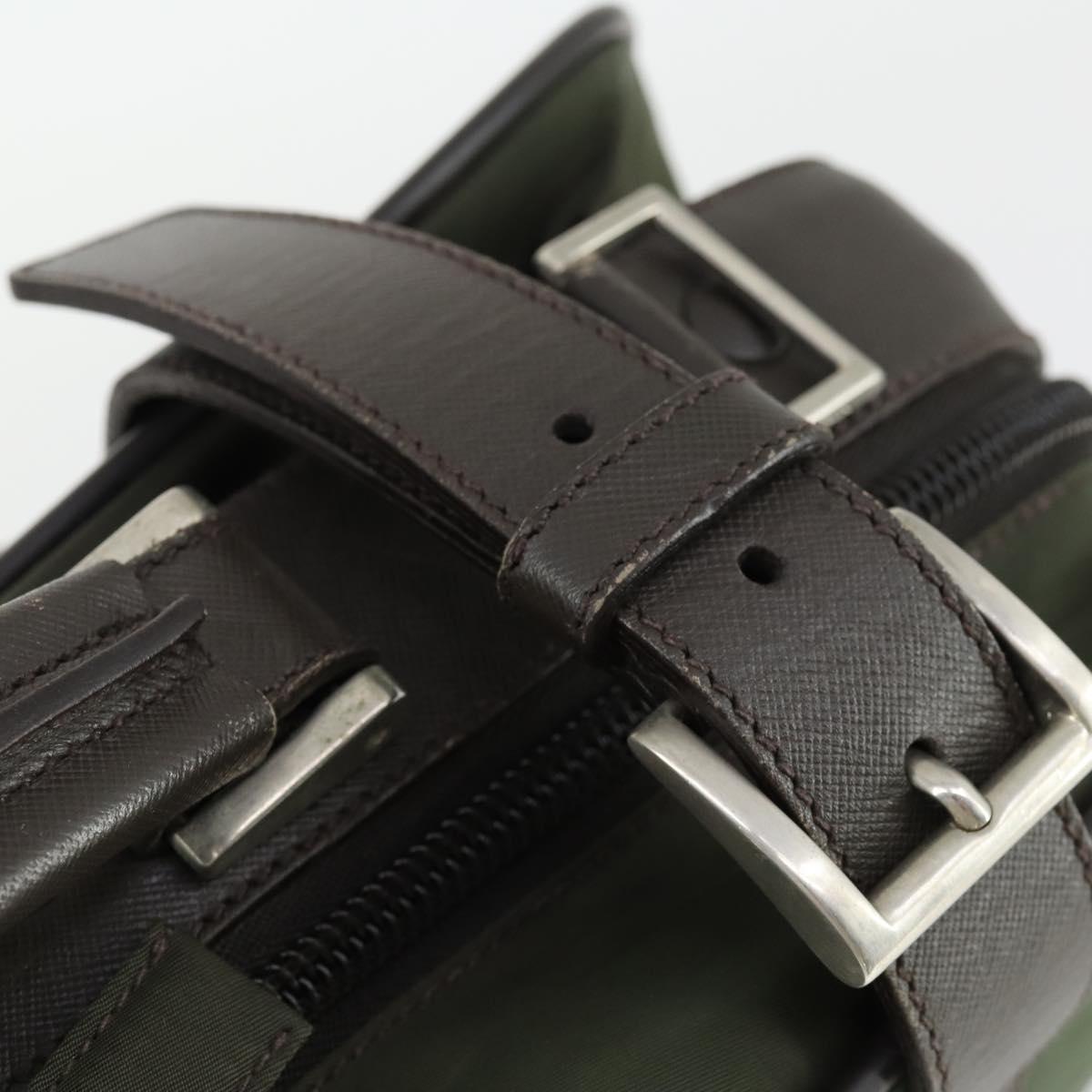 PRADA Business Bag Nylon Khaki Silver Auth mr1754