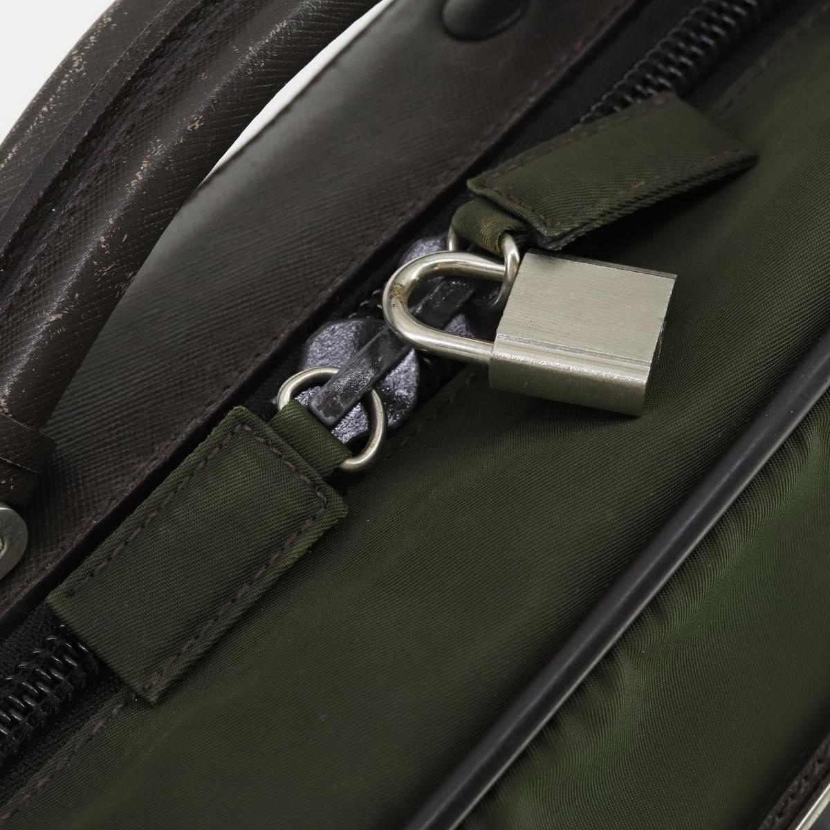 PRADA Business Bag Nylon Khaki Silver Auth mr1754