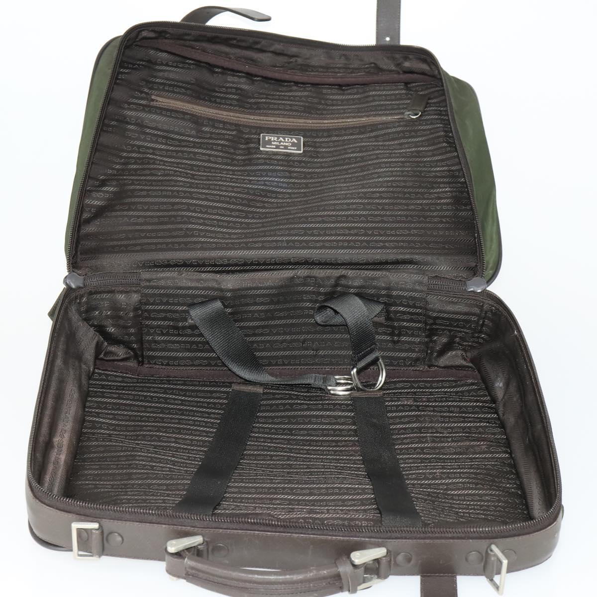 PRADA Business Bag Nylon Khaki Silver Auth mr1754