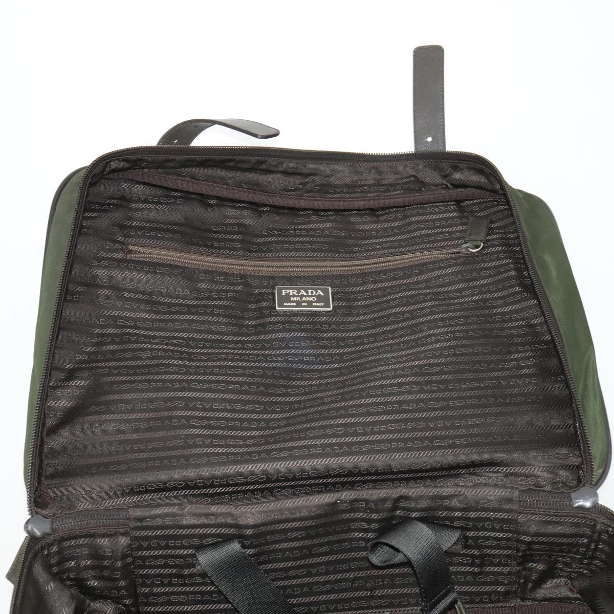 PRADA Business Bag Nylon Khaki Silver Auth mr1754