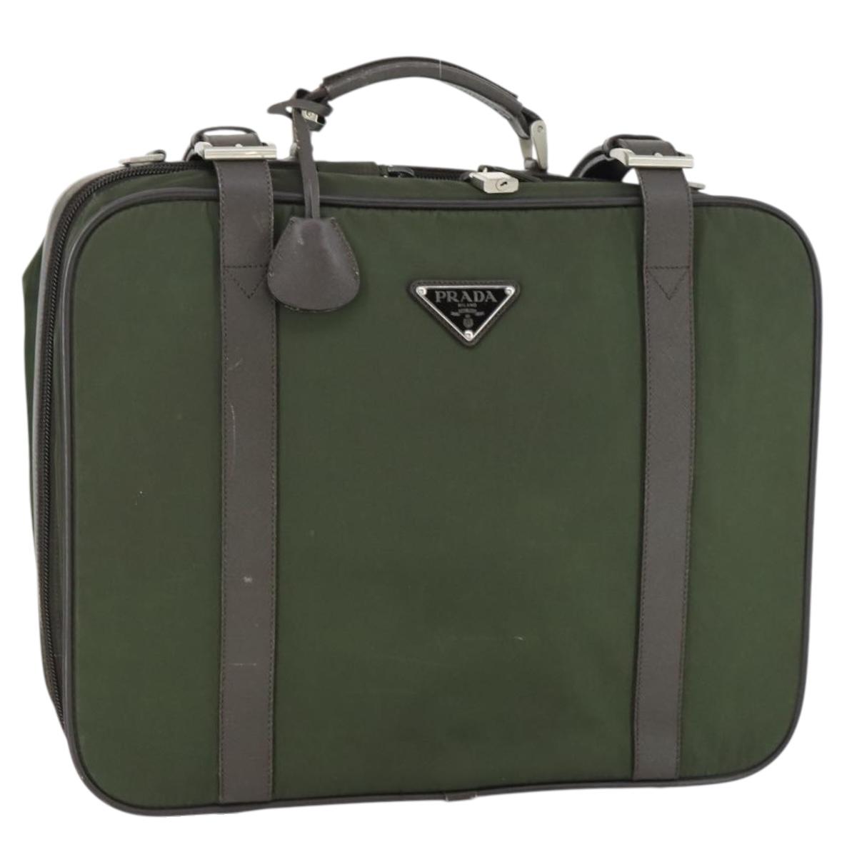 PRADA Business Bag Nylon Khaki Silver Auth mr1754