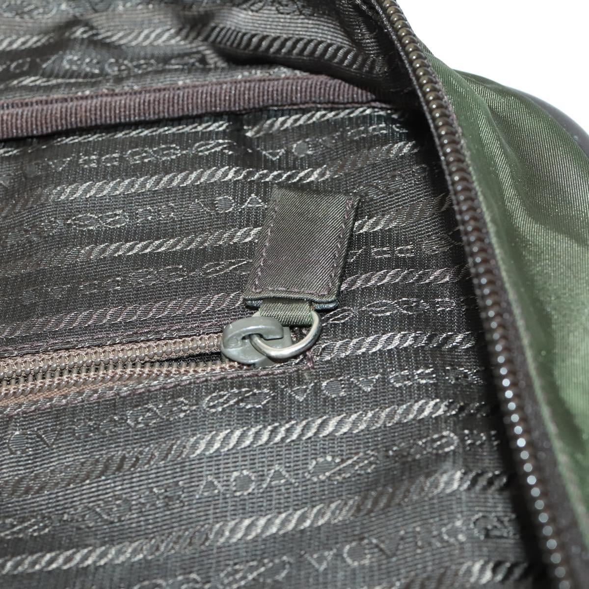 PRADA Business Bag Nylon Khaki Silver Auth mr1754