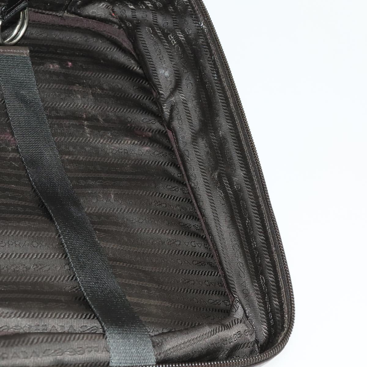 PRADA Business Bag Nylon Khaki Silver Auth mr1754