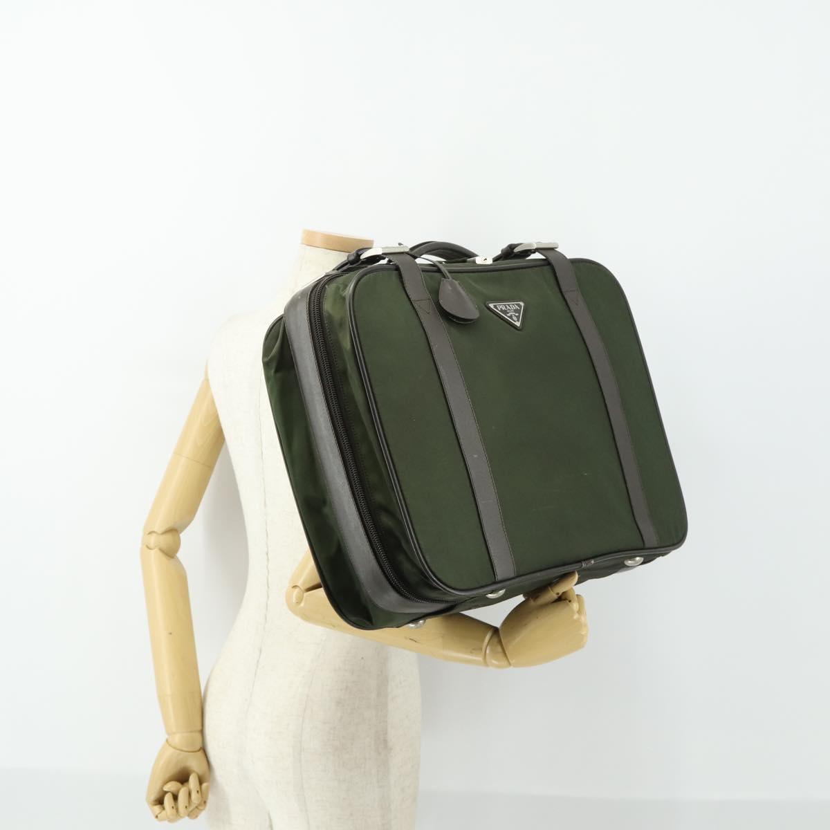 PRADA Business Bag Nylon Khaki Silver Auth mr1754