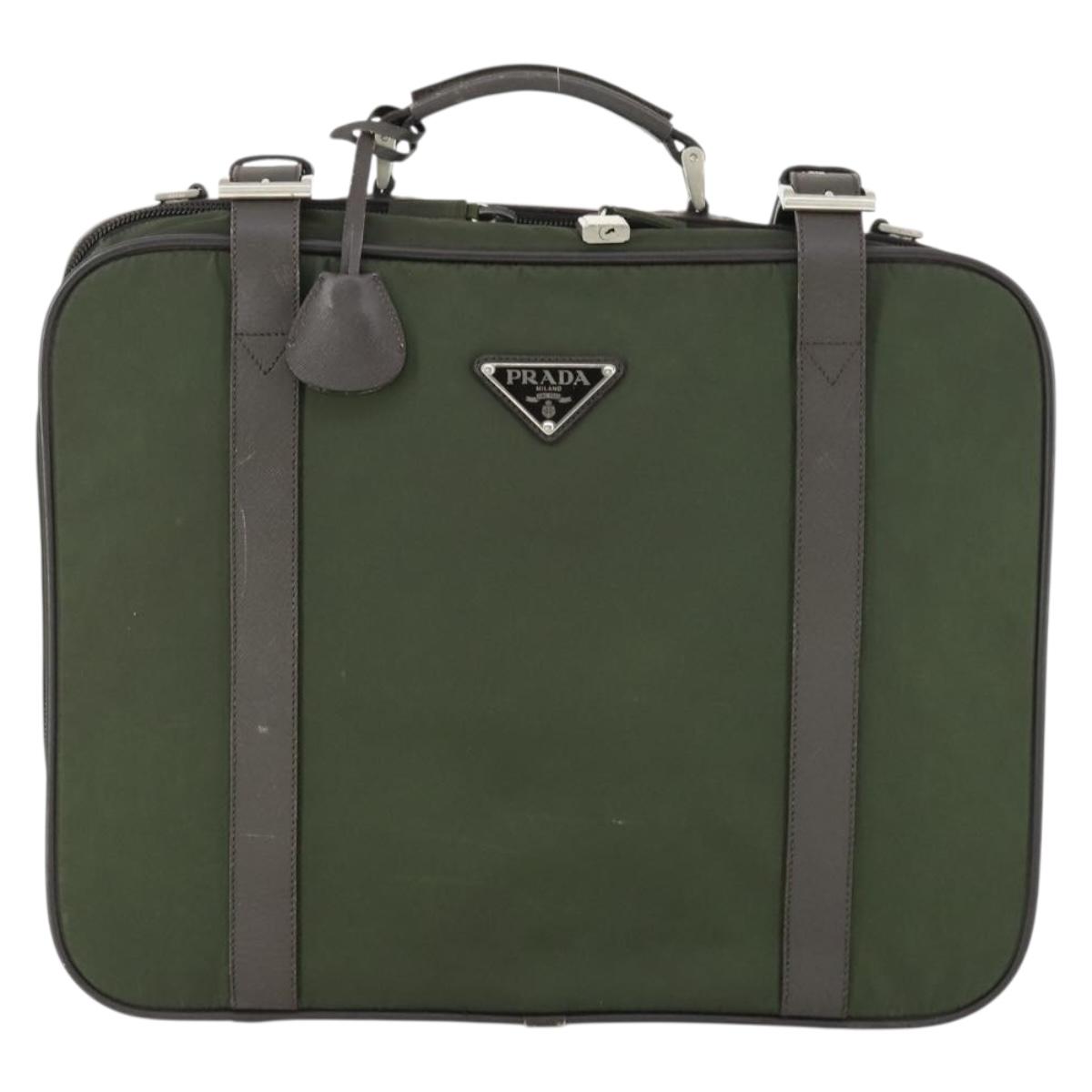 PRADA Business Bag Nylon Khaki Silver Auth mr1754