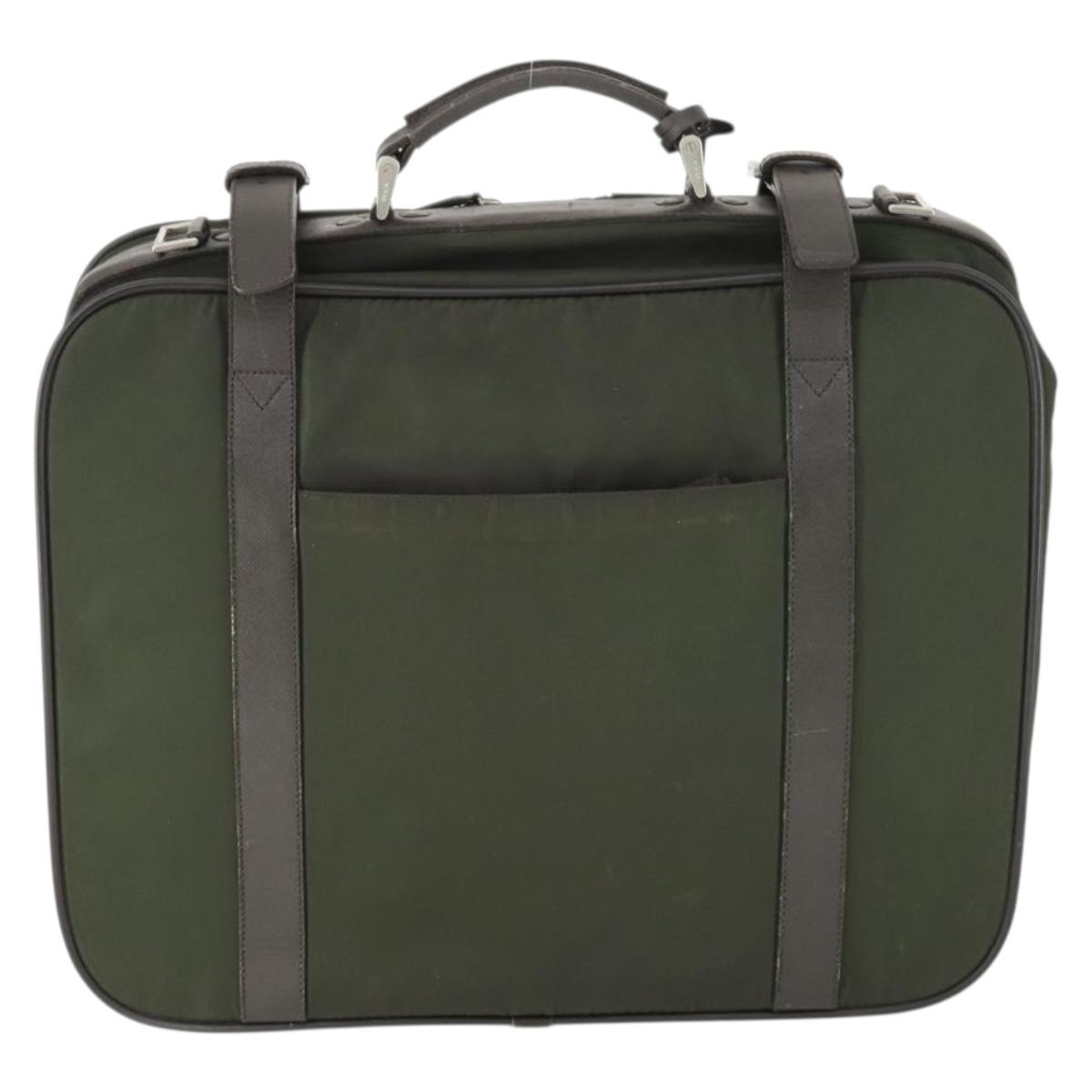 PRADA Business Bag Nylon Khaki Silver Auth mr1754