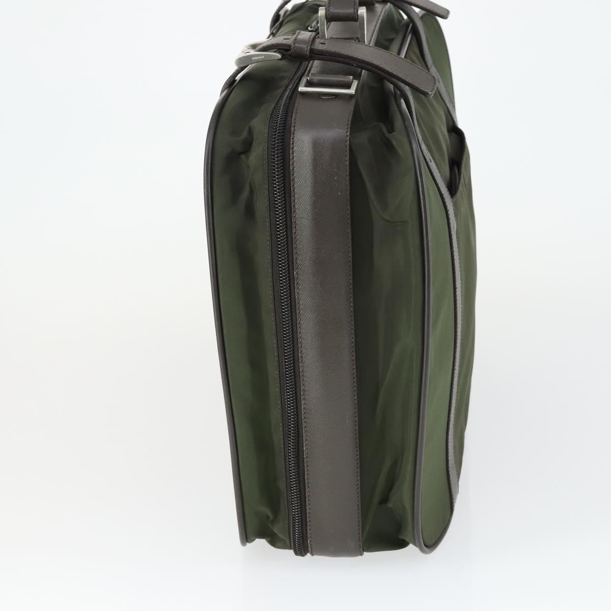 PRADA Business Bag Nylon Khaki Silver Auth mr1754