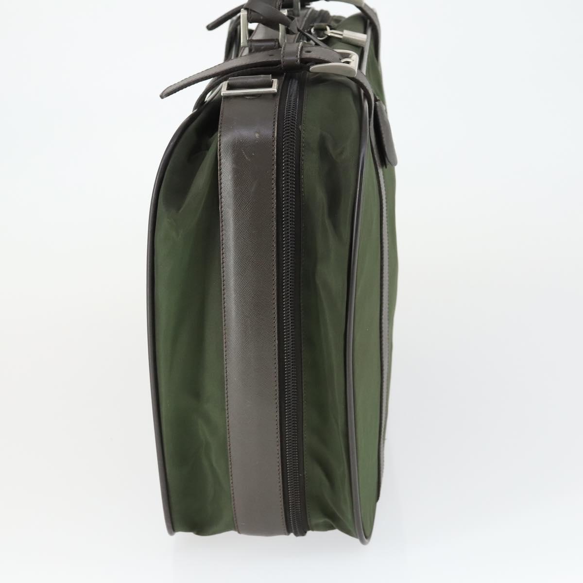 PRADA Business Bag Nylon Khaki Silver Auth mr1754