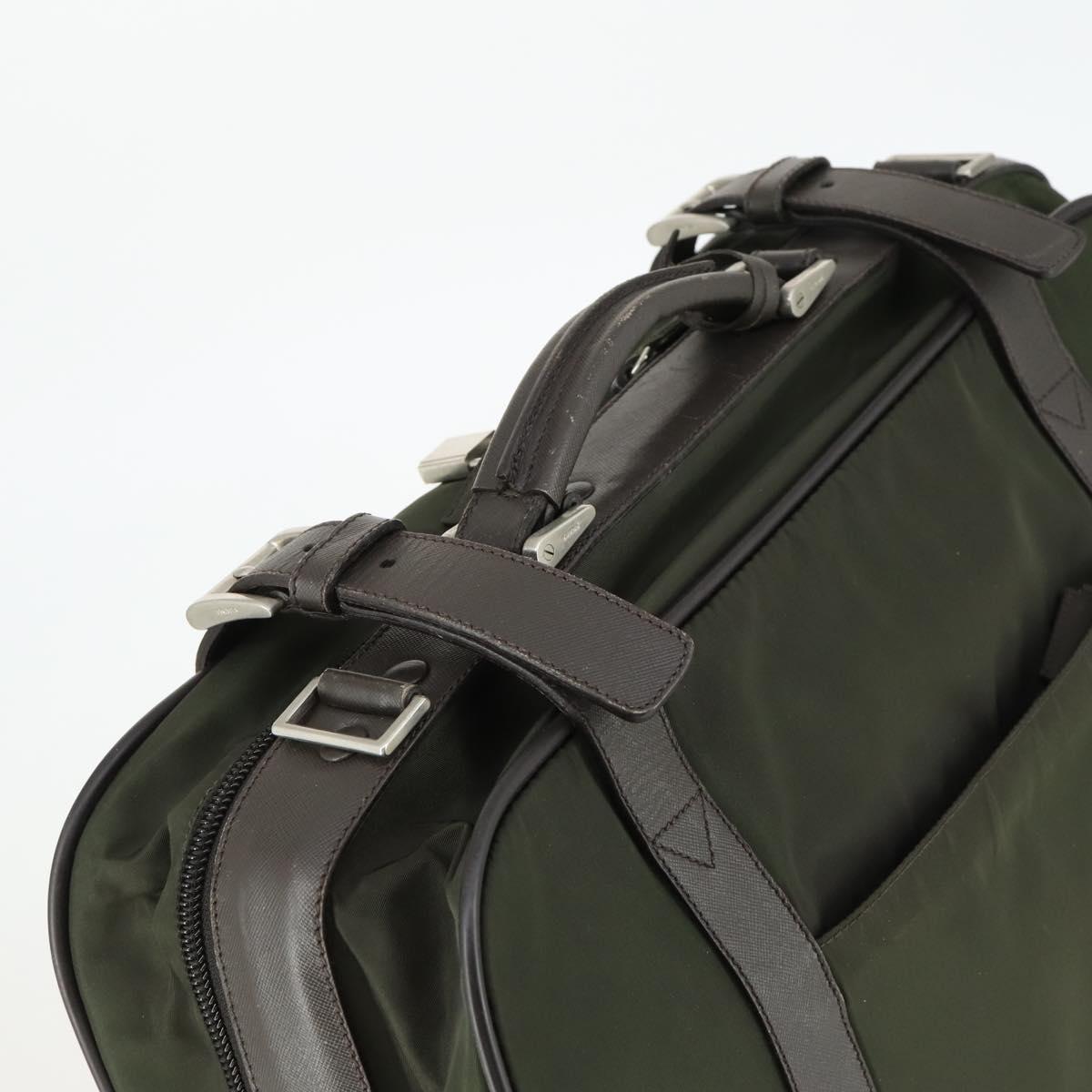 PRADA Business Bag Nylon Khaki Silver Auth mr1754