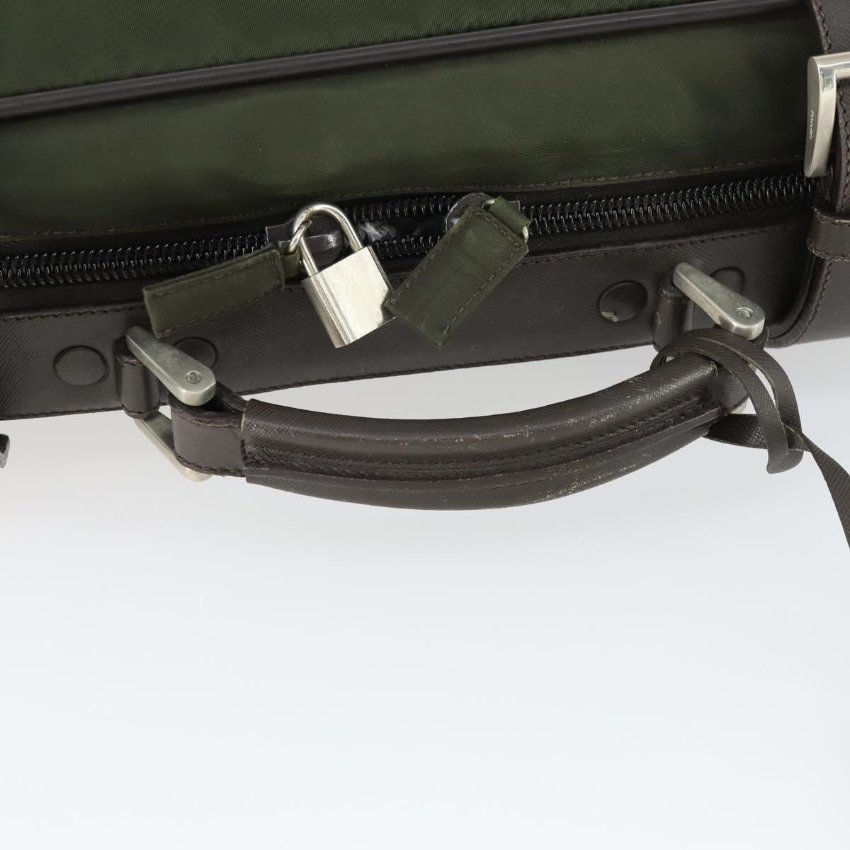 PRADA Business Bag Nylon Khaki Silver Auth mr1754
