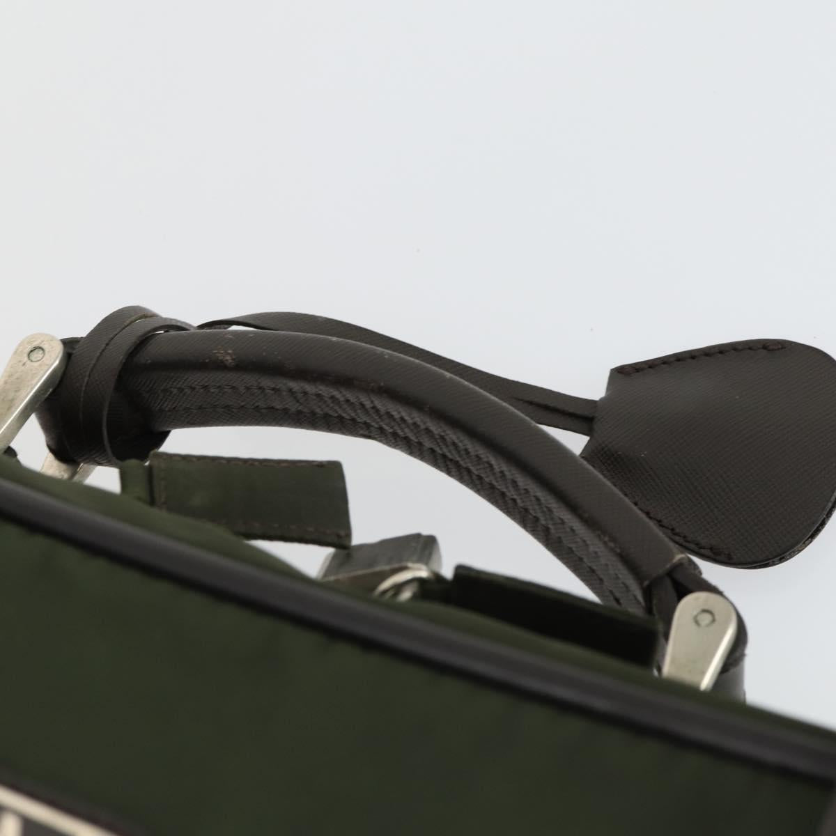 PRADA Business Bag Nylon Khaki Silver Auth mr1754