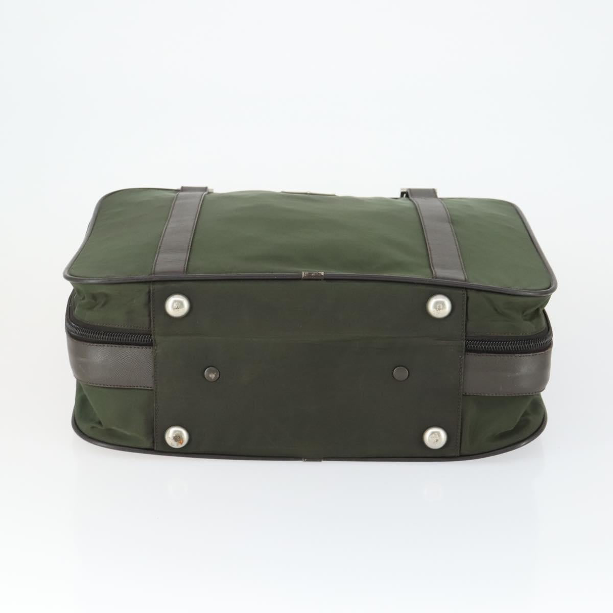 PRADA Business Bag Nylon Khaki Silver Auth mr1754