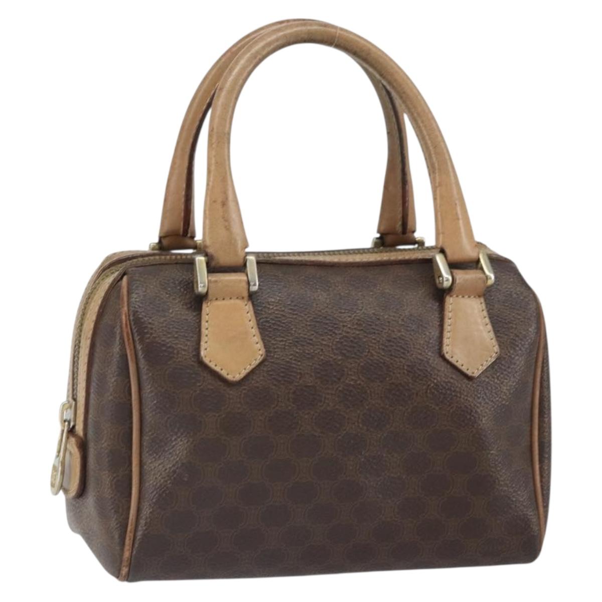 CELINE Macadam Canvas Mini Hand Bag PVC Leather Brown Gold Auth mr1755