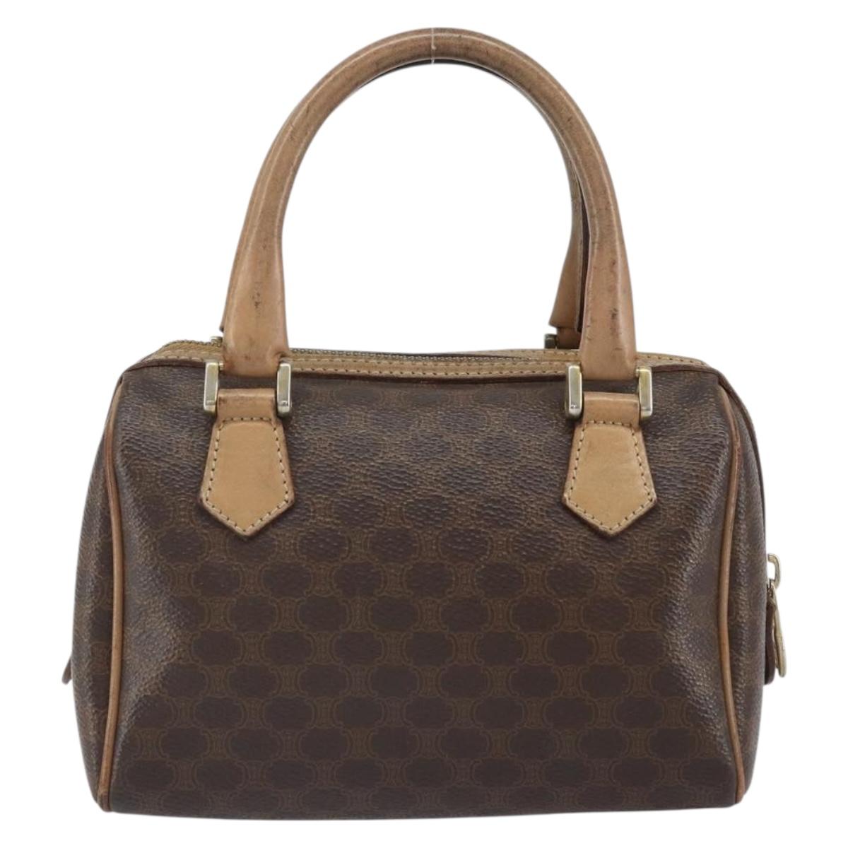 CELINE Macadam Canvas Mini Hand Bag PVC Leather Brown Gold Auth mr1755