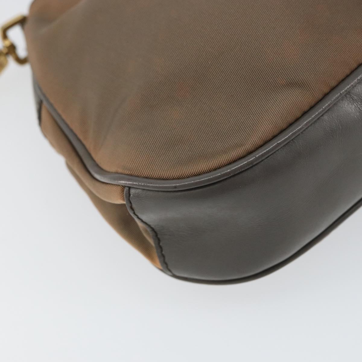 PRADA Hand Bag Nylon Leather Gold Brown Auth mr1761