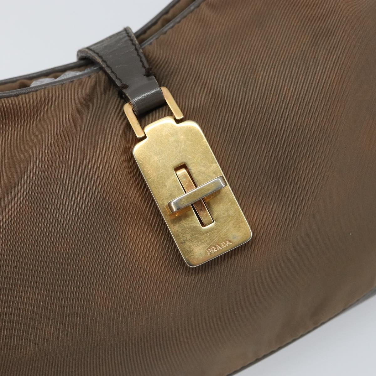 PRADA Hand Bag Nylon Leather Gold Brown Auth mr1761