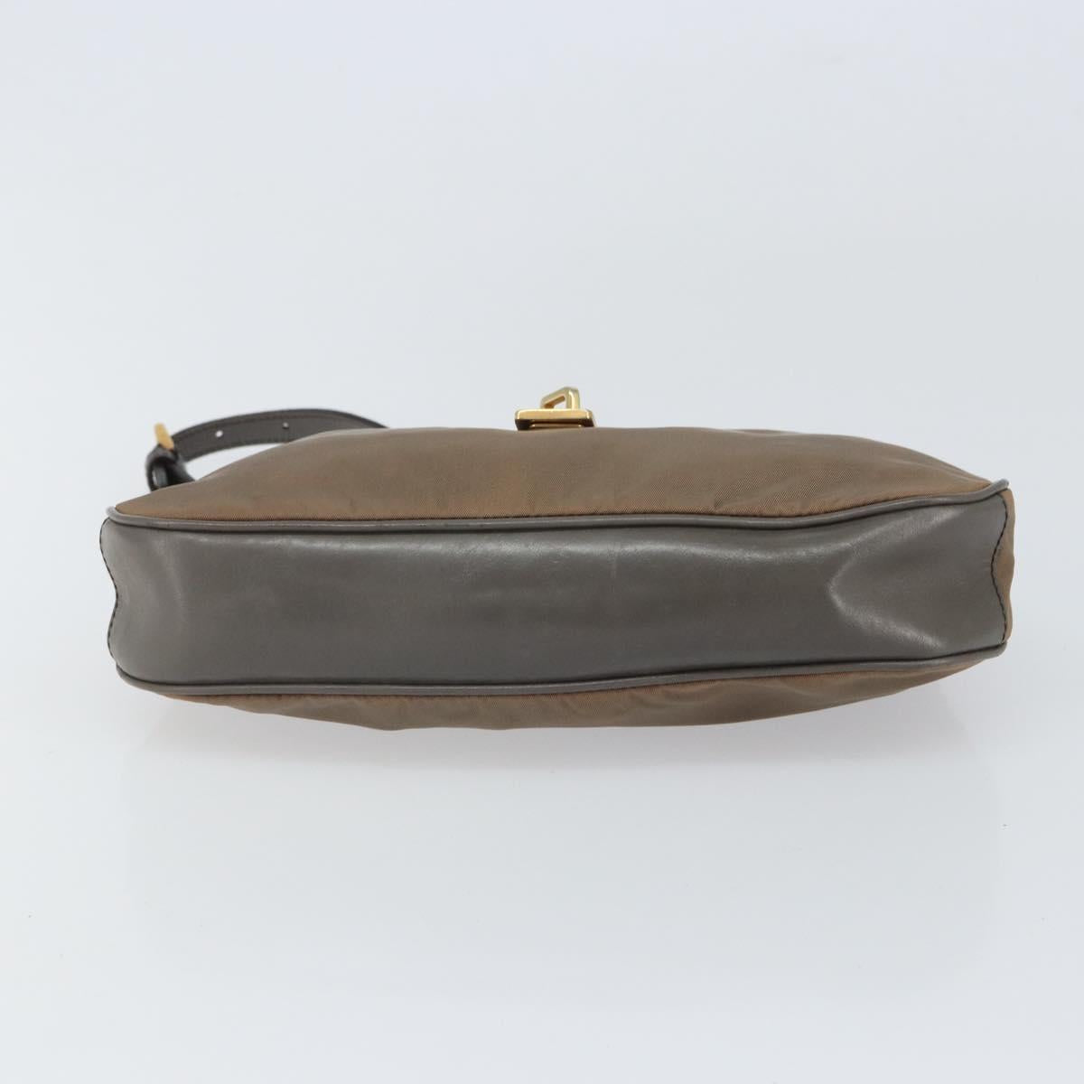 PRADA Hand Bag Nylon Leather Gold Brown Auth mr1761