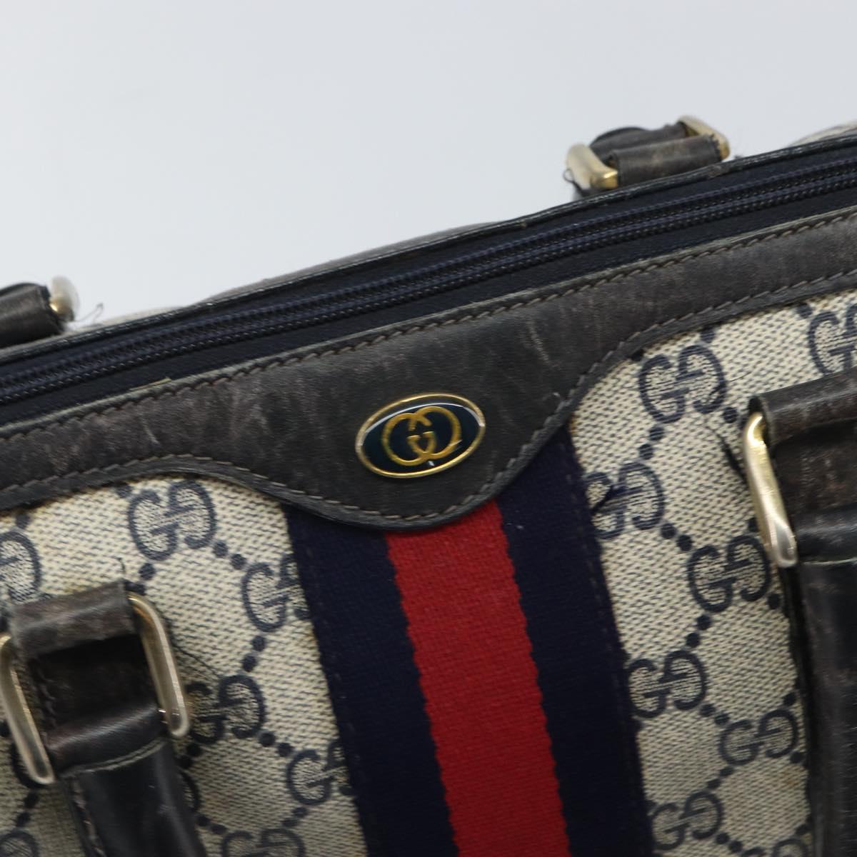 GUCCI GG Supreme Sherry Line Boston Bag PVC Navy Red 012 3841 58 Auth mr1762