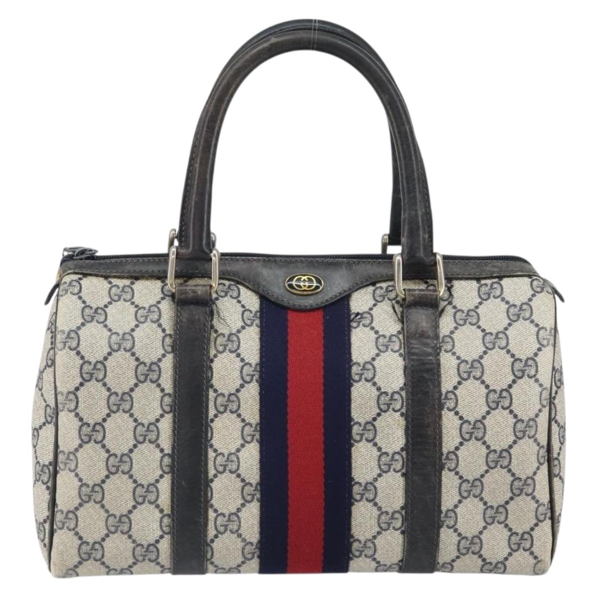 GUCCI GG Supreme Sherry Line Boston Bag PVC Navy Red 012 3841 58 Auth mr1762