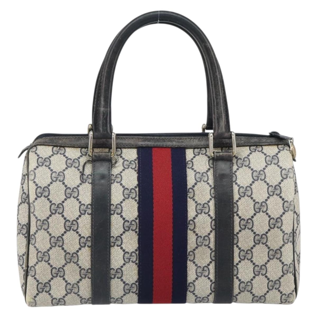 GUCCI GG Supreme Sherry Line Boston Bag PVC Navy Red 012 3841 58 Auth mr1762
