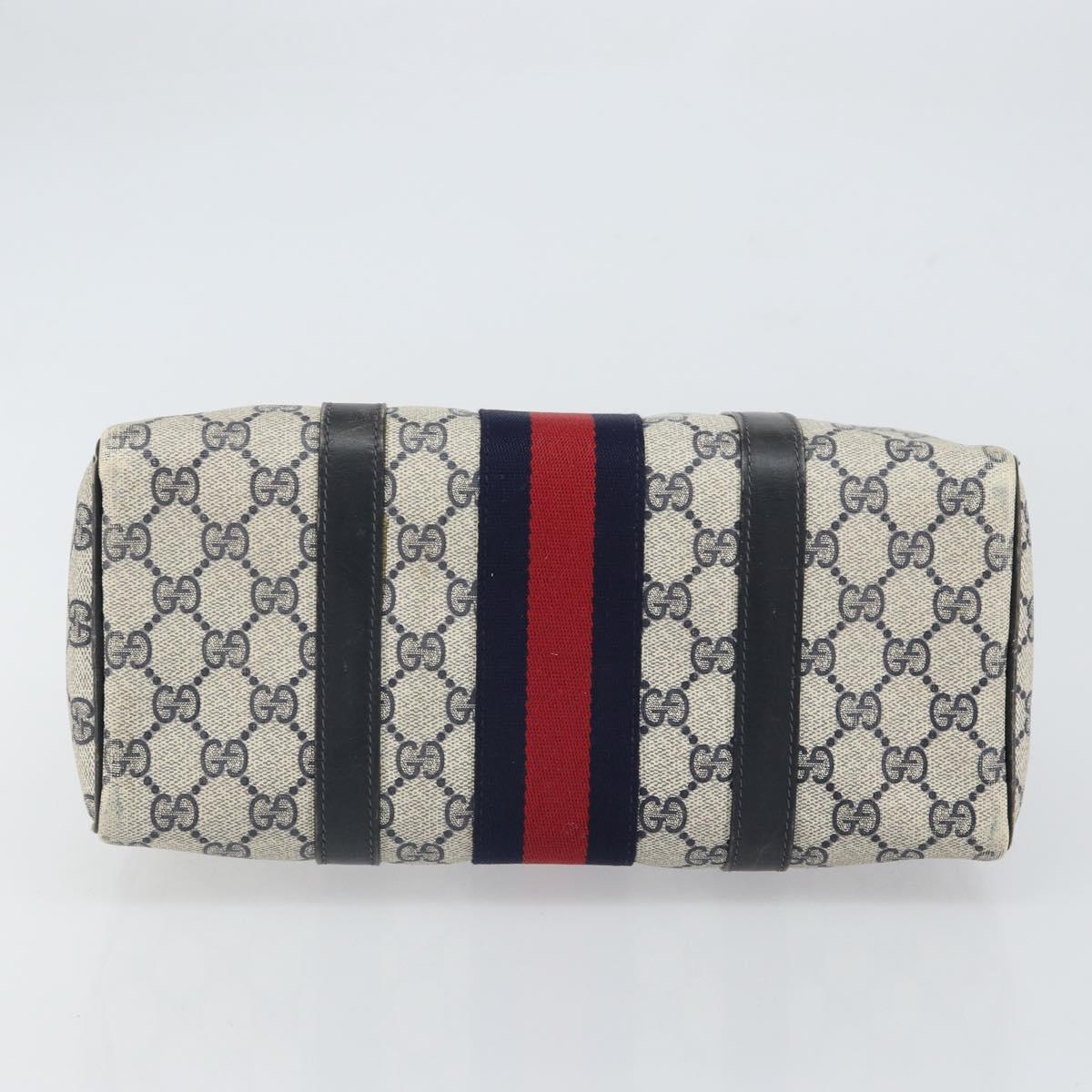 GUCCI GG Supreme Sherry Line Boston Bag PVC Navy Red 012 3841 58 Auth mr1762