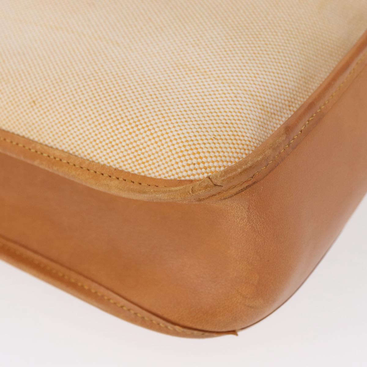 HERMES Vespa PM Shoulder Bag Canvas Beige Gold Auth mr1763