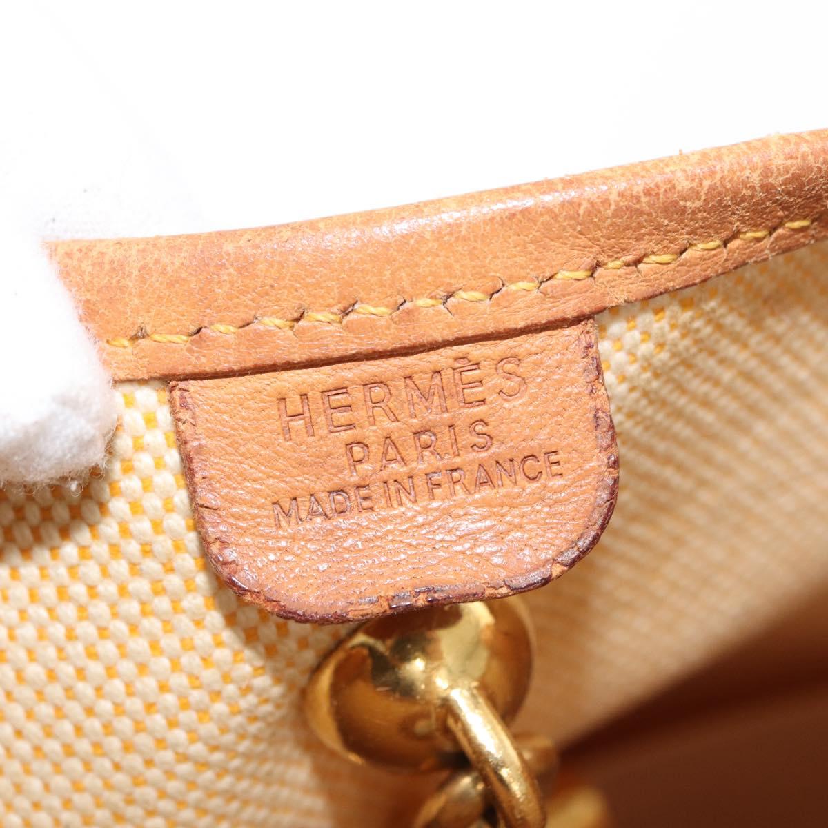 HERMES Vespa PM Shoulder Bag Canvas Beige Gold Auth mr1763