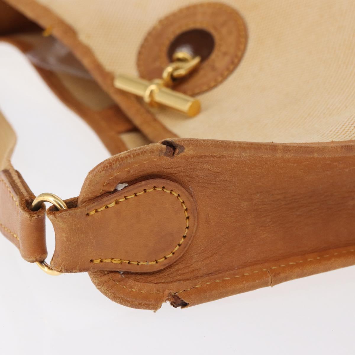 HERMES Vespa PM Shoulder Bag Canvas Beige Gold Auth mr1763